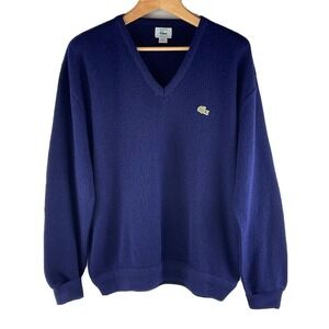IZOD Lacoste Orlon Sweater Acrylic Navy Blue USA VNeck Pullover Mens XL Vintage